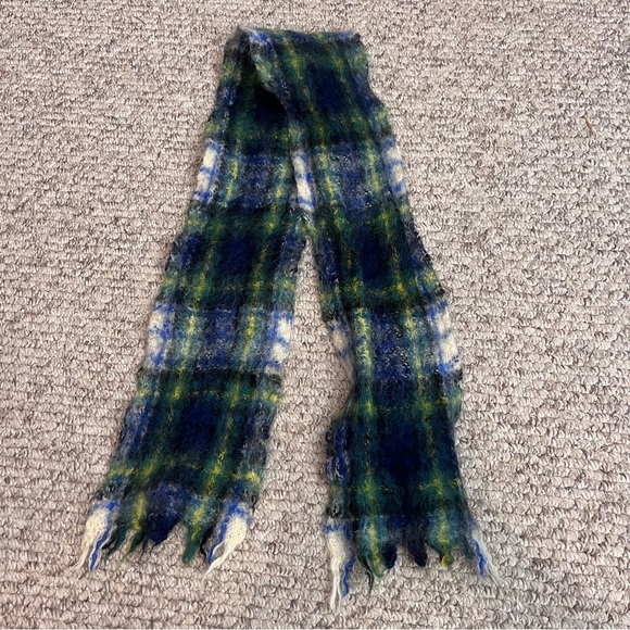 Vintage HandAcraft Scotland Mohair Wool Plaid Scarf Blue Green Tartan Luxury - Picture 4 of 9
